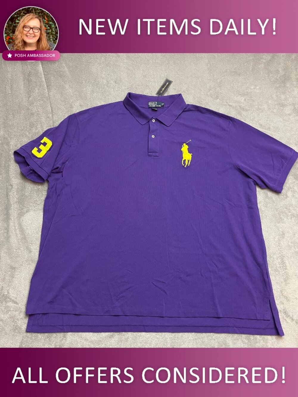 Vintage Polo Ralph Lauren Big Pony Y2K #3 PRL Polo Shirt Purple Men’s Size 5XB
